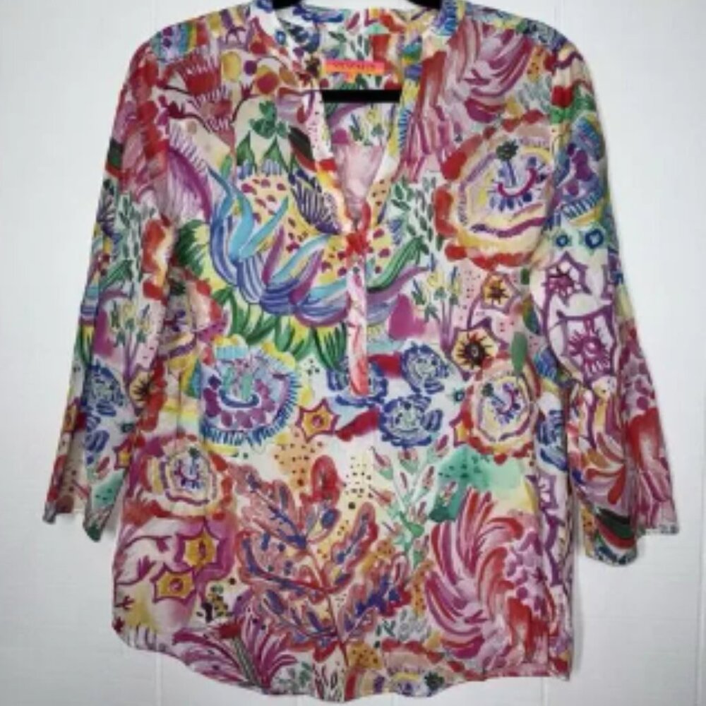 Vilagallo Women’s Watercolor Floral Blouse Top Size 42